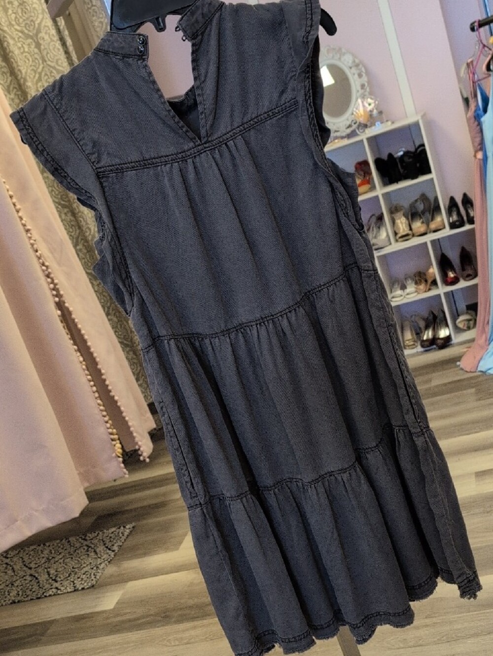 Anthropologie Sleeveless Tiered Mini Dress in Charcoal - Picture 7 of 9
